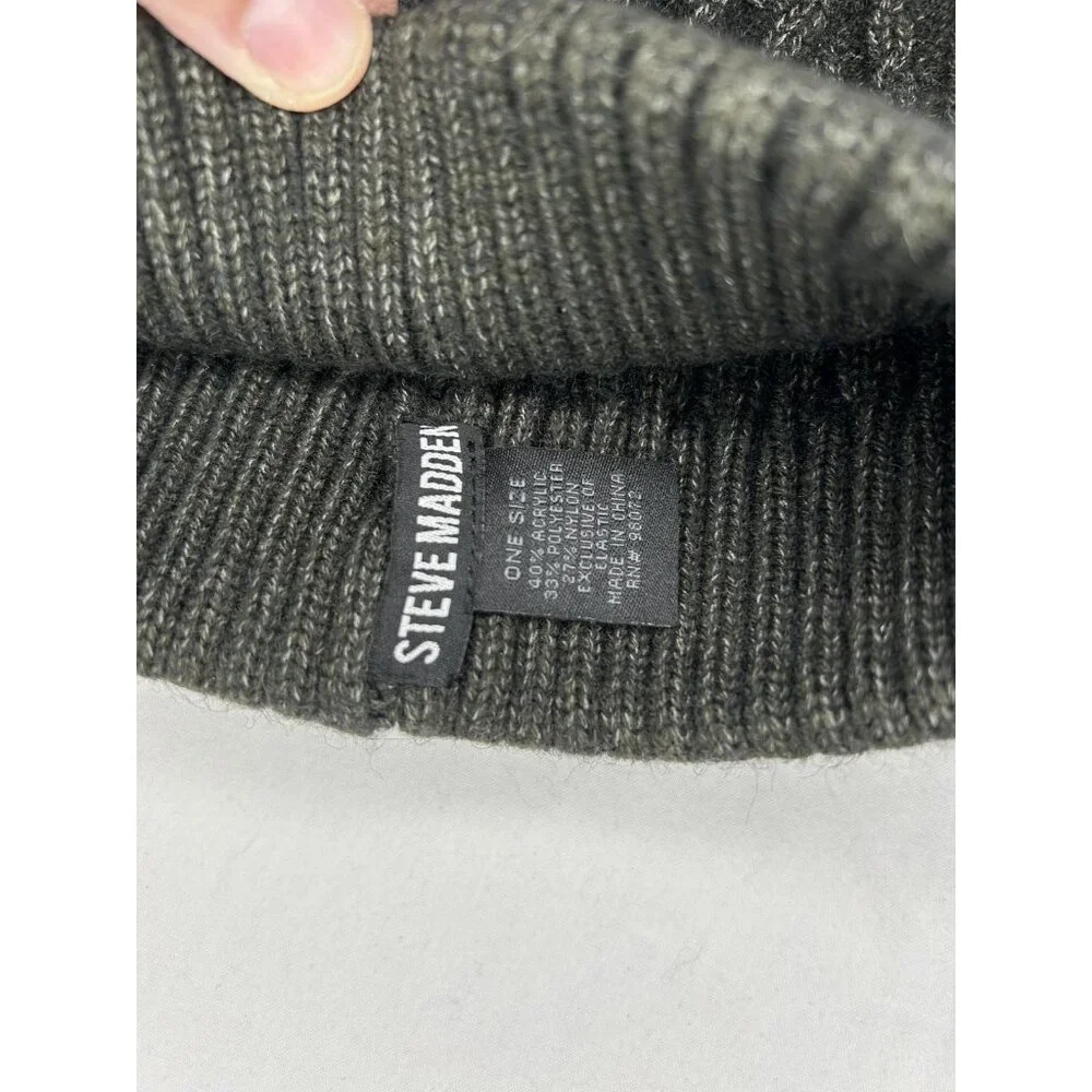 Steve Madden Hat Beanie Cuffed Cable Knit Ribbed OS Heather Black Winter Outdoor
